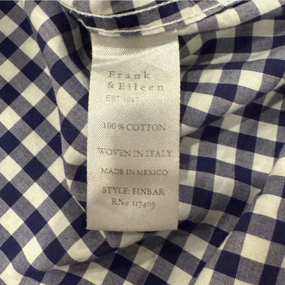 Frank & Eileen Men’s Finbar Blue White Gingham Check Button Down Size Large - Picture 7 of 9